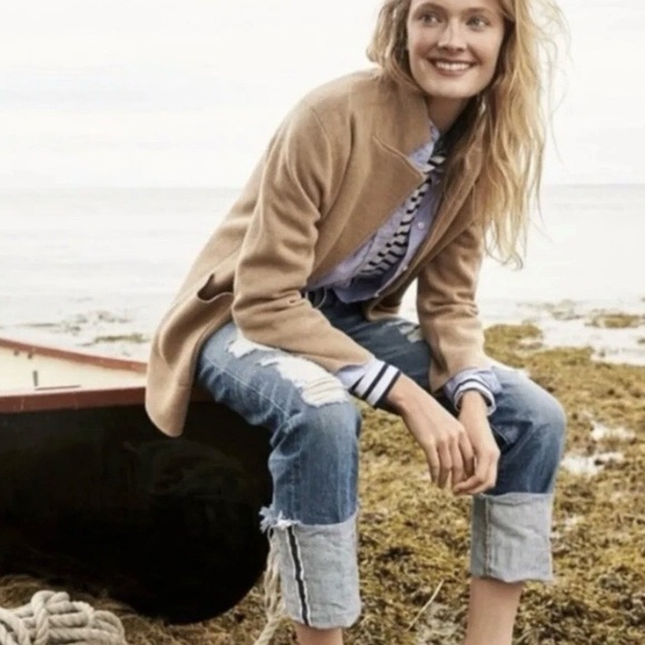 J. Crew Sophie 100% Merino Wool Open Front Sweater Cardigan Blazer Tan Large - Picture 2 of 6